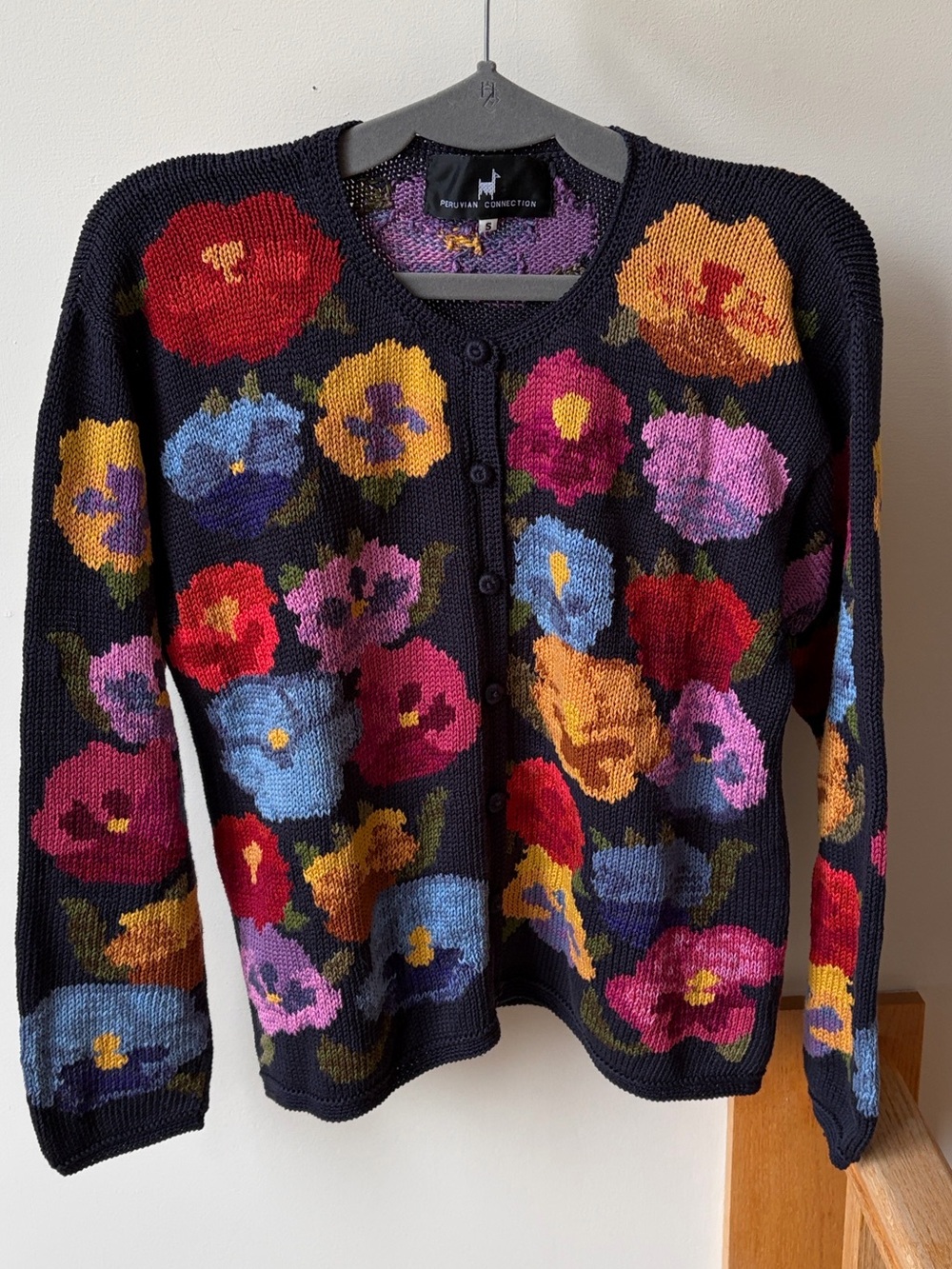 Peruvian Connection Floral Intarsia Cardigan Sweater Pima Cotton Small 🌺